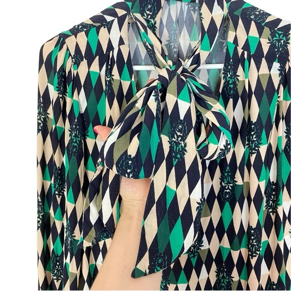 Rapsodia Blouse Top Womens Medium Large Green Retro Cma Constance Geo Blouse - Picture 5 of 13